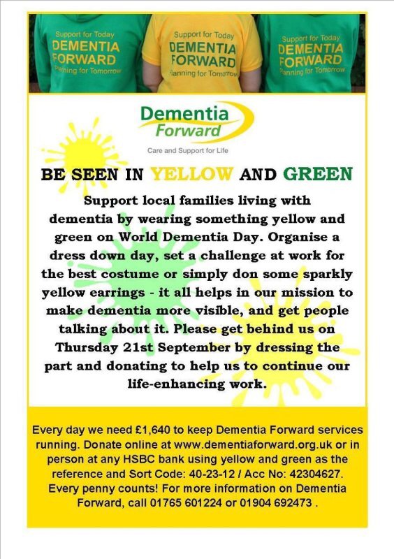 Be Seen in Yellow and Green for World Dementia Day Harrogate